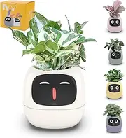 Smart Flowerpots，AI Smart Plant Pot with 49 Expressions 7 Sensors, APP Control Robot for Interactive Plant Care, Time Temperature Display Numerous Expressive Animations. (White)