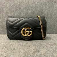 在飛比找PopChill優惠-[二手] GUCCI 古馳 黑色復古金釦全皮 mini GG