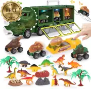 Dinosaur Carrier Truck with Lights Music 12 Figures Pull Back Cars Toy for Kids