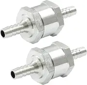 Kemcatui 1/4" 6mm High Flow Non Return One Way Fuel Line Check Valve for Petrol Diesel Oil - Aluminium Silver (2-Pack)