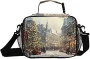 Winter Christmas Street Insulated Lunch Box for Women Men - Ideal for Work, Picnics - Includes Adjustable Shoulder Strap