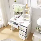 White Dressing Table Set With LED Makeup Mirror 4 Drawers 10 Bulbs Vanity Table