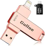 512GB iPhone Flash Drive for Photos, Memory Stick Storage File Backup, Compatible with iPhone iPad Android PC, Plug and Play, No Application Required (Rose Gold)