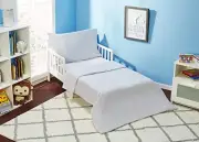 4 Piece Toddler Bedding Set - Includes Comforter, Flat Sheet, Fitted Grey