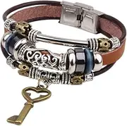 [SMALLLOVE] Bohemian Leather Bracelets for Men and Women Vintage Punk Alloy Butterfly Key Adjustable Beaded Wrap Multilayer Braided Cuff Bangles Wristband Wrist Decor Bracelet