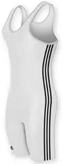 [adidas] Heavy Lycra 3 Stripe Wrestling Singlet (White/Black, Youth-Small)