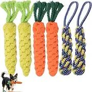 XINJIDUO Carrot Dog Toy (6-Piece Set) - Durable Rope Toy for Aggressive chewers, chew Toy for Dog Teeth Cleaning, Cotton Puppy Extraction Toy - Green and red Carrots+Corn