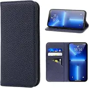 LANJLM iPhone 13 Mini Case Genuine Leather Wallet Case Card Holder Shockproof Flip Cover - Royal Blue