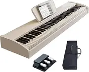 FUQID Retro Universal Keyboard Piano, Home Practice Accompaniment Electric Keyboard Piano Set for Adults and Children(White,Triple Pedal+Bag_B)
