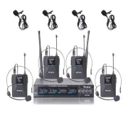 4 Bodypacks Wireless Microphones System with UHF Headset/Lavalier Lapel Mics