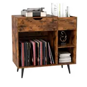 Costway Record Player Stand Large Turntable Stand w/Power Outlets Vinyl Storage Cabinet Album Filing Cabinet
