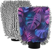 XYMZR Neon Palm Tree Absorbent Microfiber Car Wash Mitt, Funny Cute Anime Scratch Free for Cars Cleaning, Home Cleaning Mitts, 2 Pack, 10.24” L x 7.09” W
