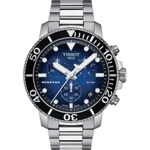 【TISSOT 天梭】水鬼 Seastar 1000 海洋之星300米潛水三眼計時錶-45mm 送行動電源(T1204173705102)