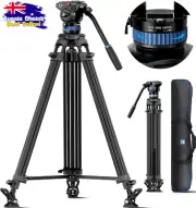 74.8" Heavy Duty Video Tripod Fluid Head DSLR Camcorder 360° Pan Tilt 22Lb Load
