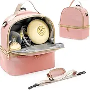 ProCase Breast Pump Bag, Double Layer Breastmilk Pump Backpack Breast Milk Carrier for Breastfeeding Nursing Mom Work, Travel, Daycare -Pink