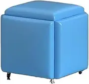 Stackable Sofa Chair Stool Combination, in 1 PU Leather Sofa Chair Stool, 18in Seating Cube with Swivel Casters Stackable, Dressing Chair for Living Room Bedroom (Color : A)
