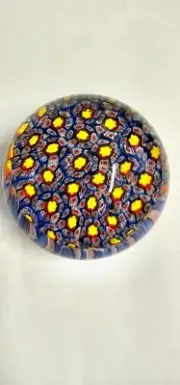 M Design Art Glass Mouth Blown Rainbow Sapphire Mix Millefiori Paperweight