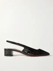 [Aquazzura] Aquazzura - Ginza 35 Croc-effect Patent-leather Slingback Pumps - Black - IT36 IT 36 Black