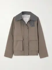 [Brunello Cucinelli] Brunello Cucinelli - Bead-embellished Wool Felt-trimmed Padded Cotton-blend Jacket - Brown - IT50 IT 50 Brown