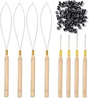 Hair Extensions Kit, Wanfoou 8 Pcs Micro Pulling Needle, Loop Threader and 200pcs Micro Silicone Rings for Hair or Feather Extensions