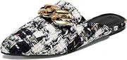 [Juliet Holy] Womens Mules Flats Pointed Toe Backless Loafers Slip on Metal Chain Slides