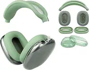 SOULWIT Replacement Kit for AirPods Max, Mesh Fabric Earpads + Headband Cover + TPU Case Protector + Silicone Ear Pads Cover, Sweatproof, Anti-Scratch Accessory, Cushions with Softer Foam - Green