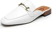 [Trary] Women's Buckle Mules Square Toe Flat Mules Closed Toe Slip on Slides Classic Low Heels Women Shoes Comfortable Backless Loafers