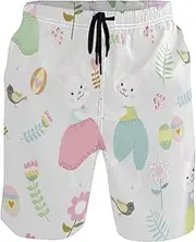 [GuoChe] Men's Beach Shorts Cute Couple Rabbit Bunny Happy Easter Quick Dry Beachwear Holiday Beach Short Bathing Suits Mesh