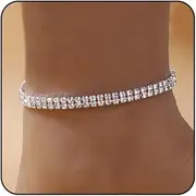 [ONBRIG] Silver Ankle Bracelets for Women Waterproof Sparkly Gold Anklets Tennis Rhinestone Diamond Anklets for Women Starfish Infinity Heart Cross Anklet Bracelet Beach Jewelry