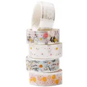 5 Rolls Floral Washi Tape Set PET Decorative Flowers Patterns Transparent Maskin