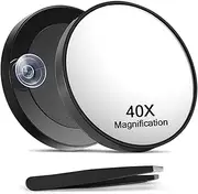 [Cosmeria] 40x Magnifying Mirror, Small Magnifying Mirror with Suction Cups and Tweezers Set, for Precise Makeup and Eyebrow Plucking 3.5 Inches