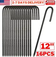 12" Inch 16pcs Rebar Stakes Steel Heavy Duty J Hooks Tent Ground Stakes Anchors