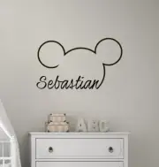 Mickey Mouse Name Wall Decal Head Ears Vinyl Sticker Baby Boy Name Decals aa515