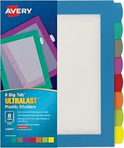 AVERY Plastic Ultralast 8-Tab Big Tab Dividers for 3 Ring Binders, Multicolor, 24 Sets (24901)