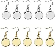 60pcs Silver/Golden Stainless Steel Earring Wire Hooks Blanks, Fit 12mm Cabochon Settings Trays, Earrings Bezel for DIY Dangle Earring Jewelry Making