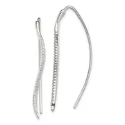 Sterling Silver Polished Cz Curved Bar Threader Earrings