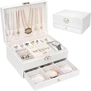 Anshine 2 Layer Jewelry Box, Removable Jewelry Organizer Case Display Tray For Rings Necklace Earrings Bracelets Jewelry for Women Girls (White)