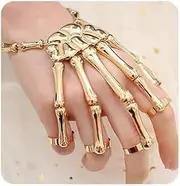 [Wiwpar] Men Women's Halloween Skull Bracelet with Rings Skeleton Hand Harness Slave Bracelet Punk Ghost Claw Skeleton Accessories for Festival Cosplay Costume