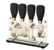 Hecef Cheese Knife & Acrylic Stand Set of 5 - Stainless Steel Cheese Slicer wit