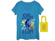 Finding Dory Go with the Flow Jr. Womens' T-Shirt and Reusable Tote Set NWT