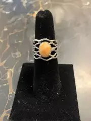 NAVAJO NATIVE AMERICAN INDIAN STERLING SILVER RING WITH CORAL