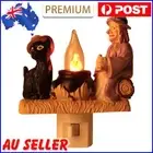 Cat and Witch Campfire Flickering Night Light Halloween Room Decor (US Plug)