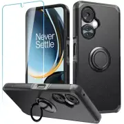 For OnePlus Nord N30 5G Tough Hybrid With Ring Stand + Tempered Glass - Black