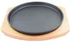Round Cast Iron Set W/Rubber Wood Underliner For Making Pizza, Sizzling meat ...