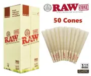 Authentic RAW Organic 1 1/4 Size Hemp Pre-Rolled Cones 50 Pack & Free Shipping