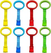 codree 8PCS 4 Colors Baby Playpen Pull up Rings- Baby Crib Pull up Rings- Baby Walking Exercises Assistant Rings- Baby Bed Stand Up Rings Baby Cot Hanging Rings for Infant Baby Toddler