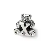 Letter X Teddy Bear Kids Bead .925 Sterling Silver Antiqued Reflection Beads