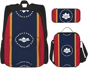 [JBYJBX] Mississippi State Flag Print School Backpack Adjustable Shoulder Straps,Lunch Bag Pencil Case 3-In-1 Set Bag, Black, One Size