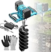 1200W Cordless Electric Post Hole Digger, 2 Batteries, 6 Speeds, 80MM Drill Bit, Forward/Reverse for Garden/Fence Post Digging