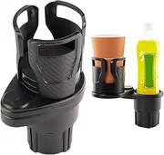 Universal Car Dual Cup Holder, Universal Car Cup Holder Expander, 2 in 1 Adjustable Drinks Cup Stand, 360°Rotating Base Car Cup HolderAdapter Stand for Small Medium Large Cup Can Coffee Bottles (Black Fiber-Texture)